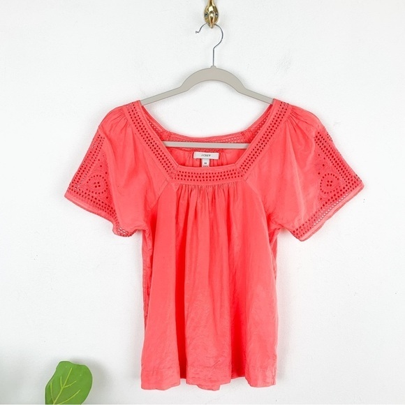 J. Crew Tops - J. Crew Silk Blend Coral Pink Eyelet Lace Boho Top Sz 00